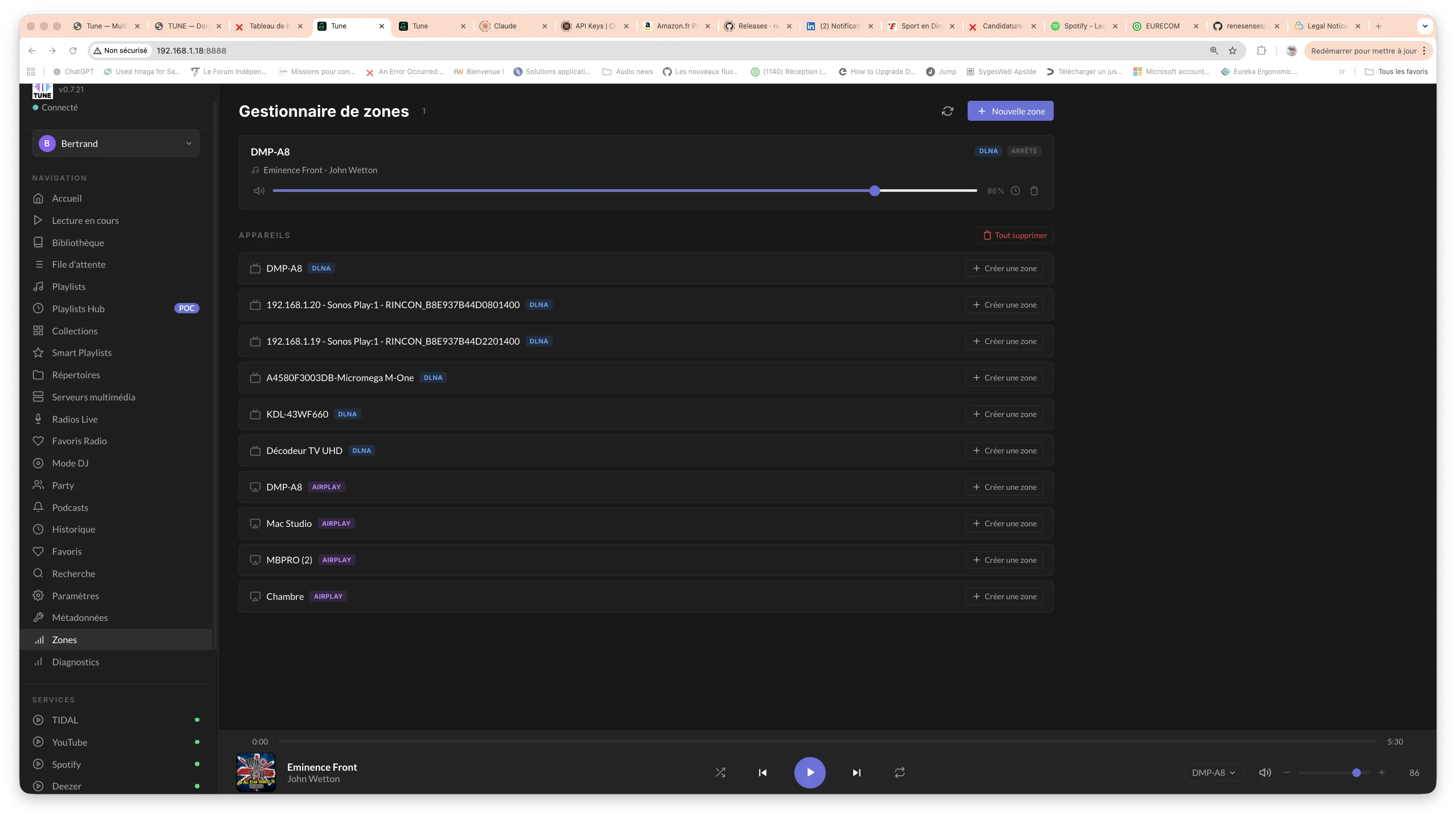 Tune — gestion des zones d'écoute